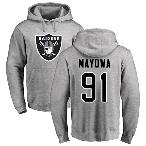 Men Oakland Raiders Ash Benson Mayowa Name and Number Logo NFL Football #91 Pullover Hoodie Sweatshirts